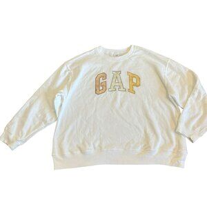 Gap Oversized Pullover Sweatshirt Sweater White Gold Silver Logo Stretch Size XL